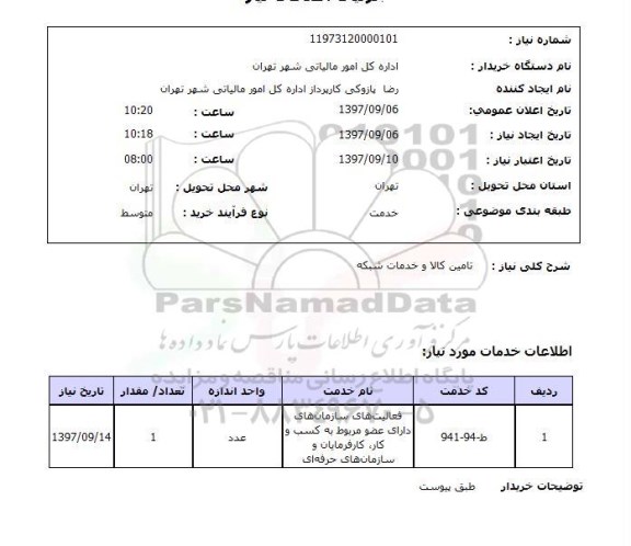 استعلام,استعلام تامین کالا و خدمات شبکه