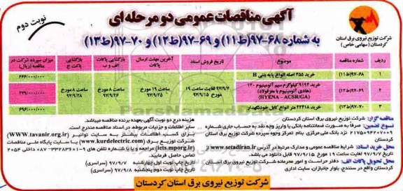 آگهی مناقصات عمومی دو مرحله ای , مناقصه خرید 455 اصله انواع پایه بتنی H... - نوبت دوم 