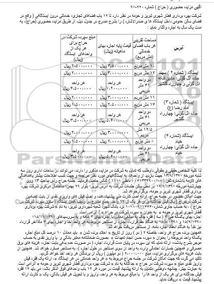 مزایده حضوری واگذاری 12 باب فضاهای تجاری خدماتی درون ایستگاهی 