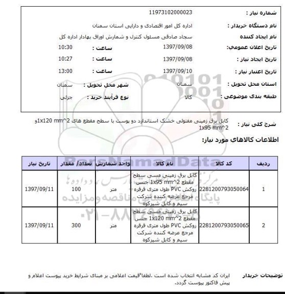 استعلام,کابل برق