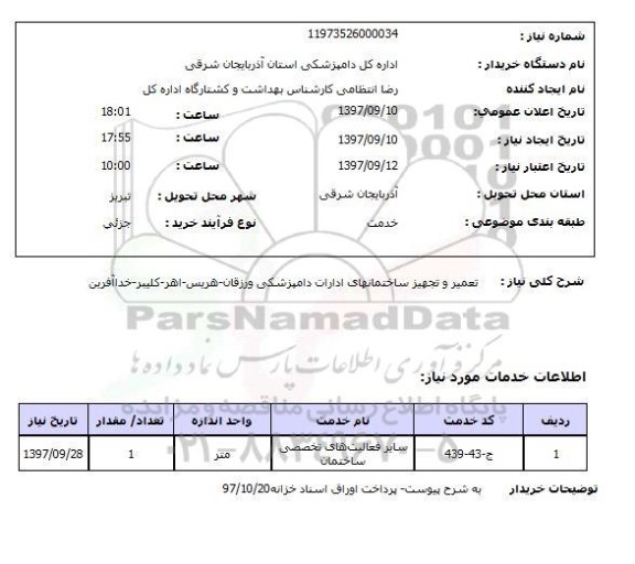 استعلام, تعمیر و تجهیز ساختمان های ادارات