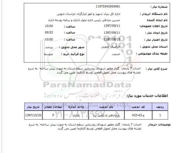 استعلام احداث 7 یادمان گلزار مطهر شهدا