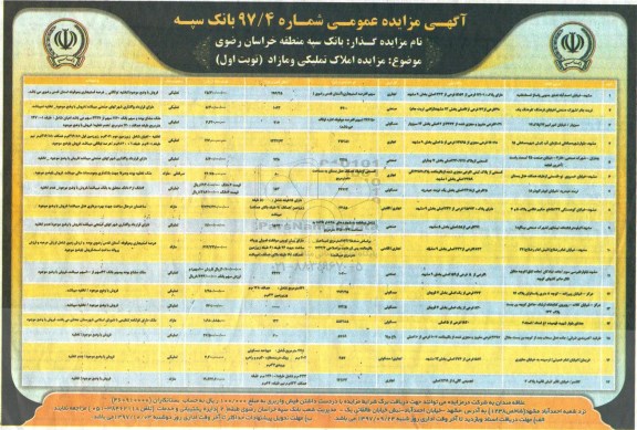 مزایده،مزایده فروش املاک تملیکی و مازاد کاربری تجاری و صنعتی و مسکونی 