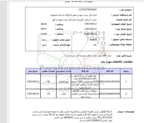 استعلام, استعلام اقلام مورد نیاز ...