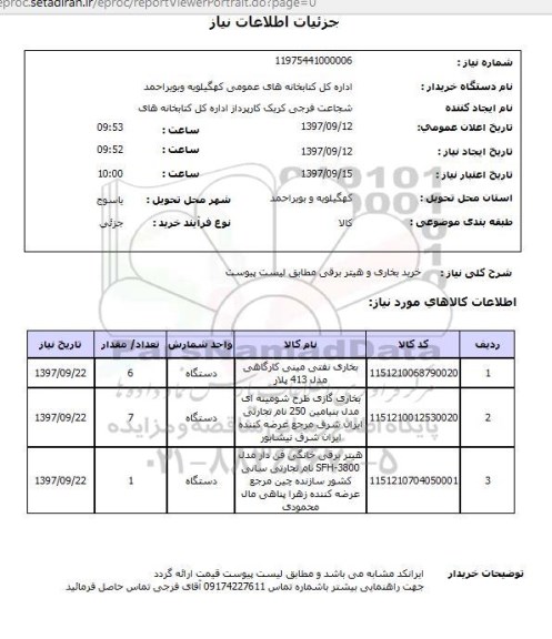 استعلام, استعلام خرید بخاری و هیتر برقی 