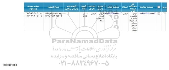 مزایده , مزایده فروش گندم ضدعفونی شده