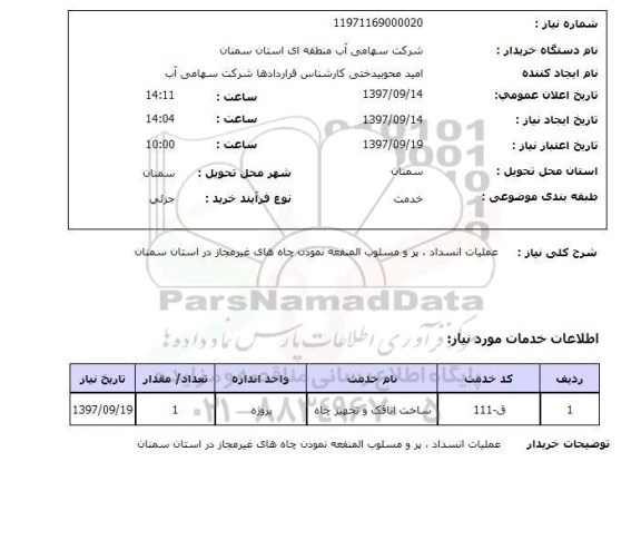 استعلام ,استعلام عملیات انسداد، پر و مسلوب المنفعه نمودن چاه 