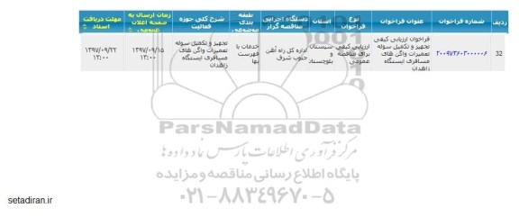 مناقصه ، مناقصه تجهیز و تکمیل سوله تعمیرات واگن های مسافری ایستگاه زاهدان 