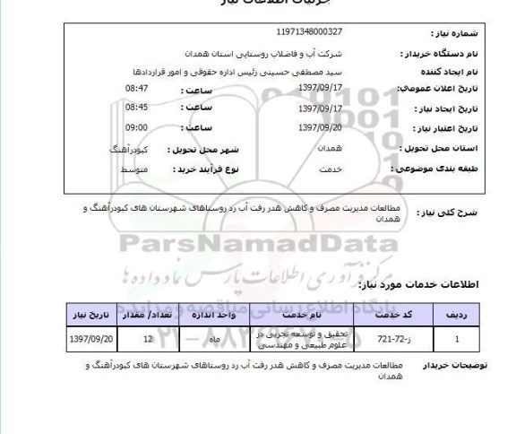 استعلام, مطالعات مدیریت مصرف و کاهش هدر رفت آب در روستاهای 