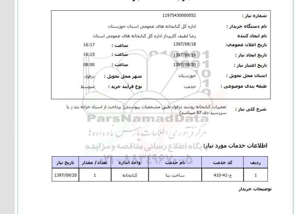 استعلام, تعمیرات کتابخانه 