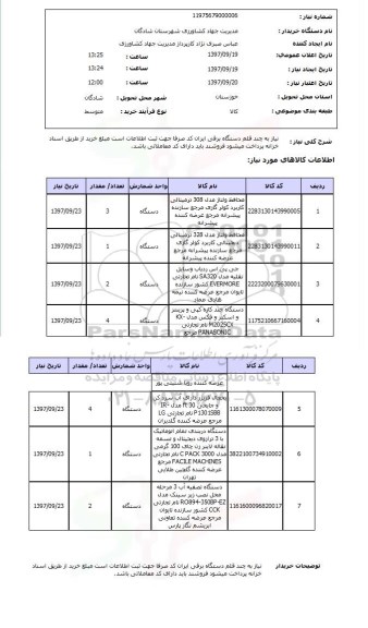 استعلام, استعلام چند قلم دستگاه برقی