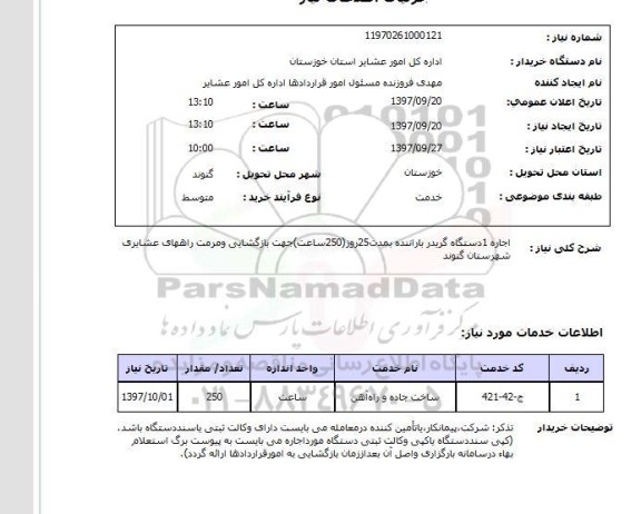 استعلام اجاره یکدستگاه گریدر با راننده