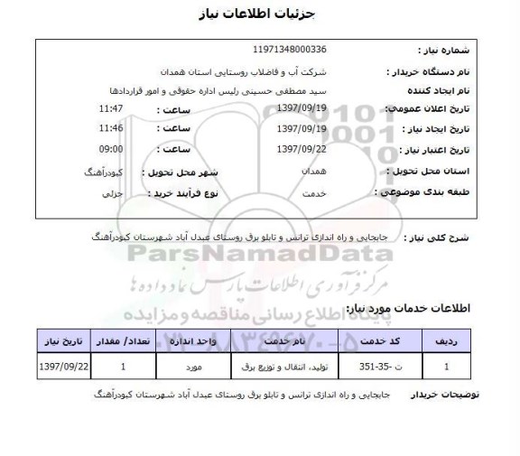 استعلام,استعلام جابجایی و راه اندازی ترانس و تابلو برق