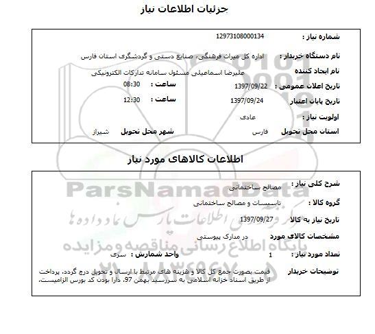 استعلام، استعلام مصالح ساختمانی