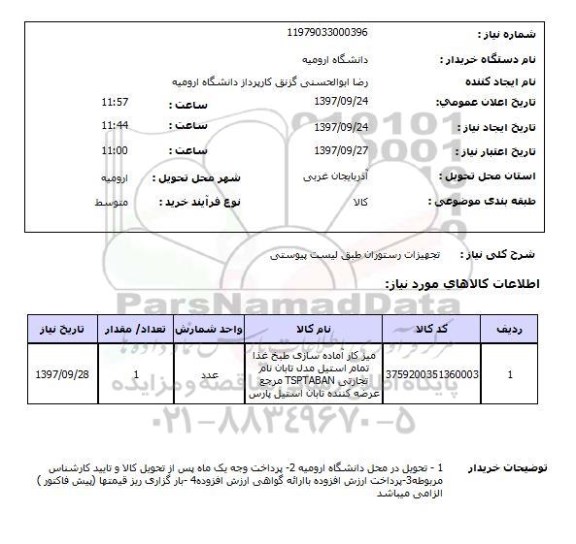 استعلام,استعلام تجهیزات رستوران 