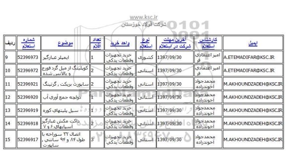 استعلام, استعلام ایمپلر غبارگیر  و ...