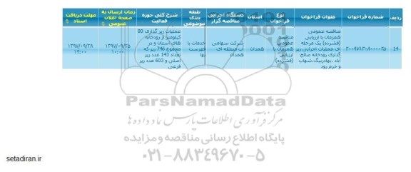 مناقصه, مناقصه عملیات اجرایی رپرگذاری رودخانه