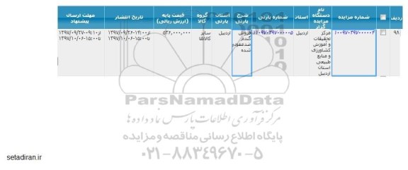 مزایده , مزایده فروش گندم ضدعفونی شده