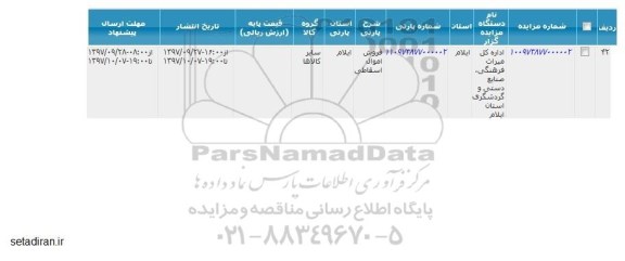 مزایده فروش اموال اسقاطی 