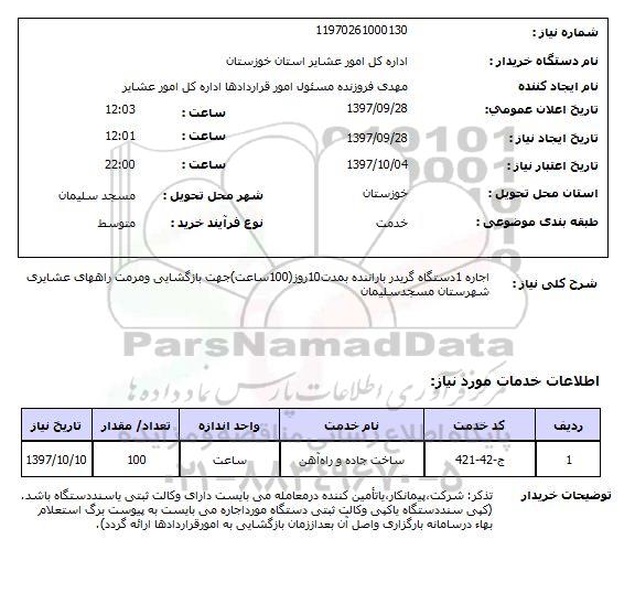 استعلام, استعلام اجاره 1 دستگاه گریدر با راننده 