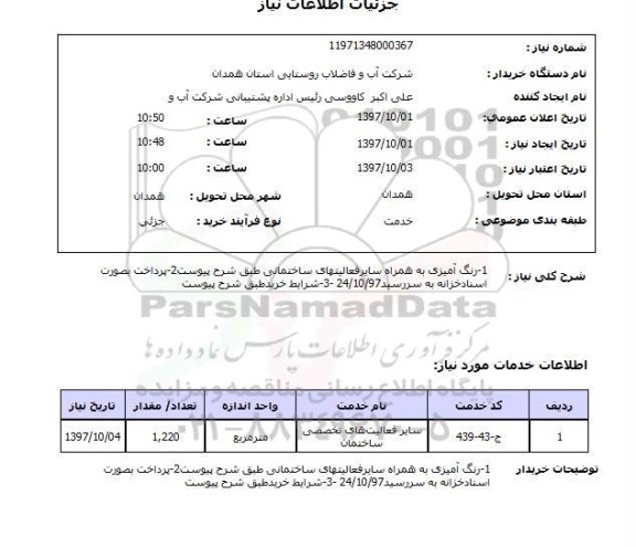 استعلام, استعلام  1-رنگ آمیزی به همراه سایر فعالیت های ساختمانی ...