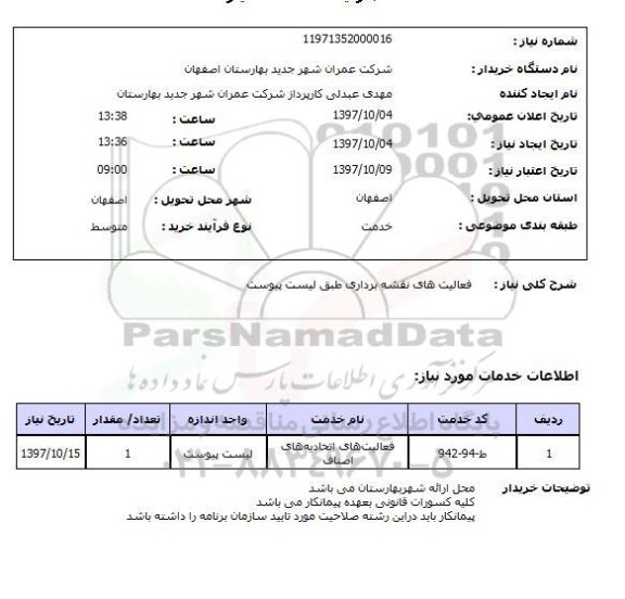 استعلام, استعلام فعالیت های نقشه برداری