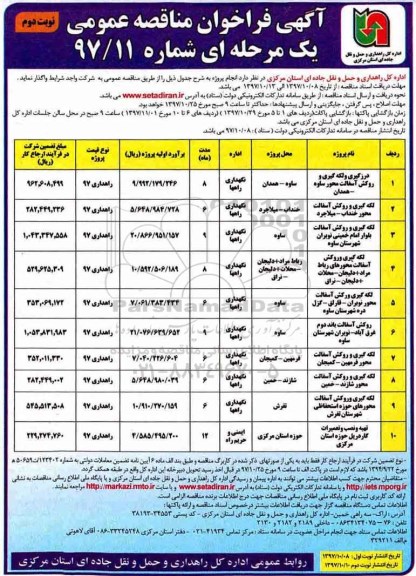 فراخوان مناقصه, فراخوان مناقصه درزگیری و لکه گیری و روکش آسفالت...نوبت دوم