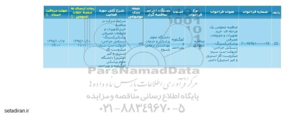 مناقصه, مناقصه خرید تجهیزات و ملزومات مصرفی پزشکی