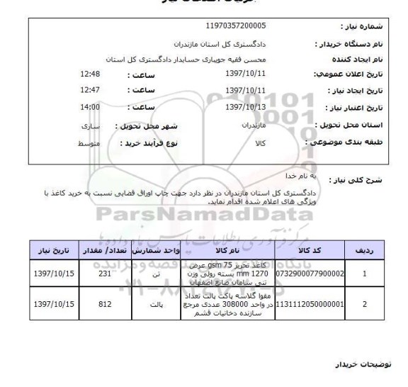 استعلام، استعلام کاغذ تحریر و مقوا گلاسه 