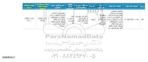 مناقصه عمومی, مناقصه عمومی حفاظ بتنی درجا با کاشت آرماتور در دال و قرنیز