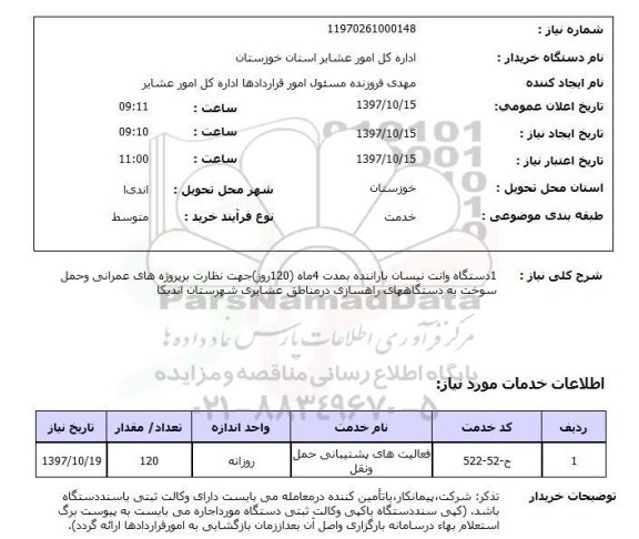 استعلام, استعلام   1 دستگاه وانت نیسان با راننده ...