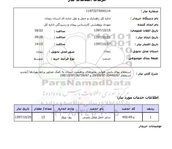 استعلام, پایش هوایی محورهای پر همیت استان 