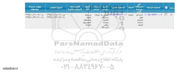 مزایده ، مزایده فروش یک دستگاه خودرو نیسان 