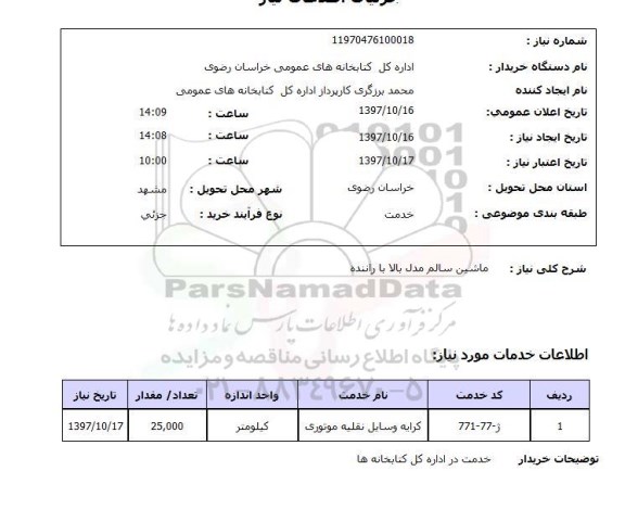 استعلام, ماشین سالم مدل بالا با راننده 