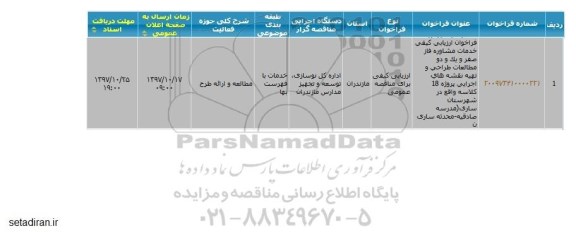 مناقصه, فراخوان خدمات مشاوره فاز صفر و یک و دو مطالعات طراحی و تهیه نقشه 