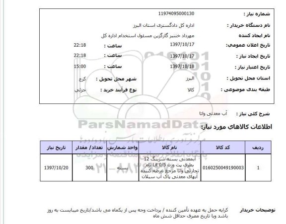 استعلام,آب معدنی