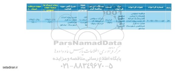 تجدید مناقصه,  مناقصه تجدید پروژه احداث مخازن ده هزار مترمکعبی