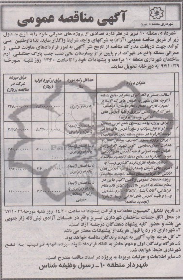  آگهی مناقصه عمومی ، مناقصه عمومی آسفالت دستی و لکه گیری معابر در سطح منطقه و...