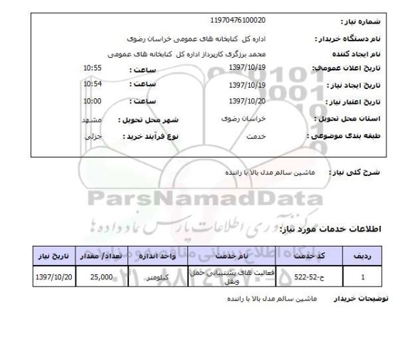 استعلام, ماشین سالم مدل بالا با راننده 