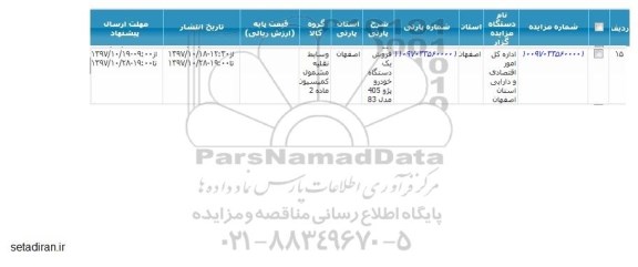 مرایده  فروش یک دستگاه خودرو پژو