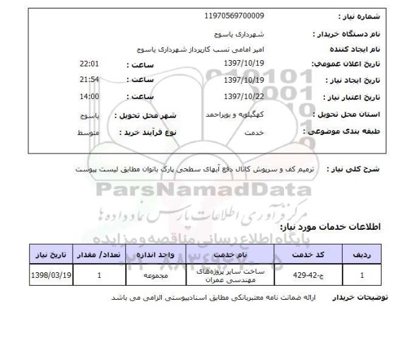 استعلام, استعلام  ترمیم کف و سرپوش کانال دفع آبهای سطحی ...