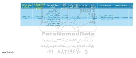 مناقصه عمومی, مناقصه مجتمع آبرسانی شیرآباد