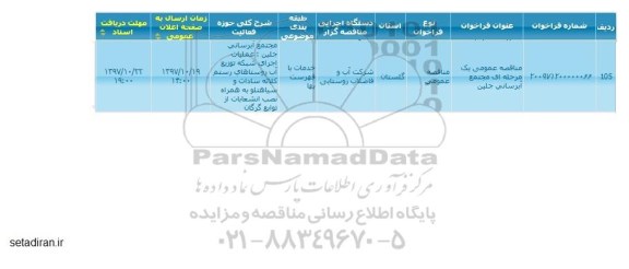 مناقصه عمومی, مناقصه عمومی مجتمع آبرسانی , سامانه تدارکات الکترونیکی دولت