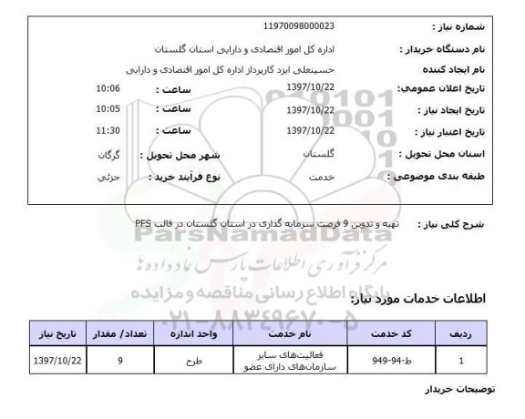 استعلام, استعلام   تهیه و تدوین 9 فرصت سرمایه گذاری  ...