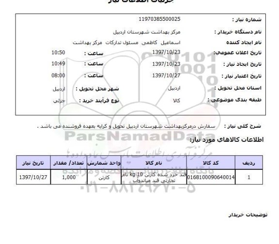 استعلام, استعلام  قند خرد شده 