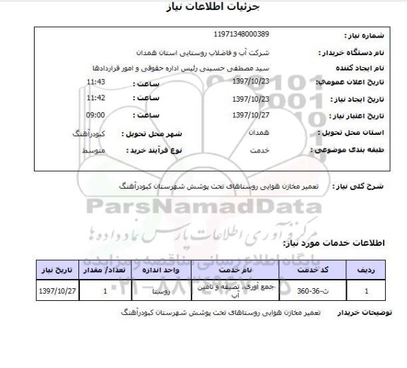 استعلام, تعمیر مخازن هوایی روستاهای