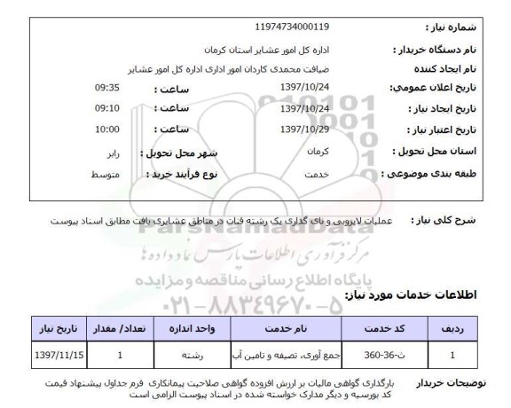 استعلام, عملیات لایروبی و نای گذاری یک رشته قنات