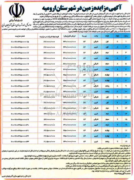 مزایده ،مزایده واگذاری عرصه و اعیان 19 واحد آپارتمان از پلاک ثبتی 31 فرعی 