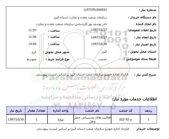 استعلام, قرارداد اجاره خودرو 