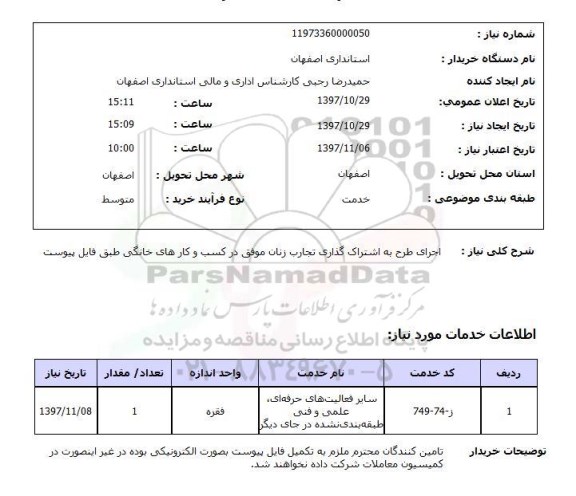 استعلام, اجرای طرح به اشتراک گذاری تجارب زنان موفق در کسب و کار های خانگی 